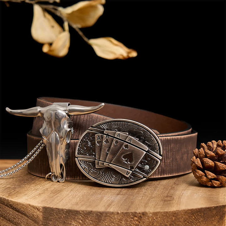 Western Gadget DIY Versteckte Messerschnalle Longhorn Bull Anhänger Bundle Set - Poker - Brauner Distressed-Gürtel - 40 - image 54