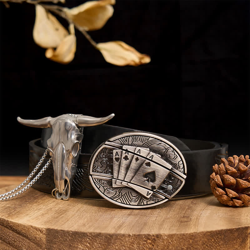 Western Gadget DIY Versteckte Messerschnalle Longhorn Bull Anhänger Bundle Set - Poker - Schwarzer Gürtel mit geprägtem Adler - 40 - image 51