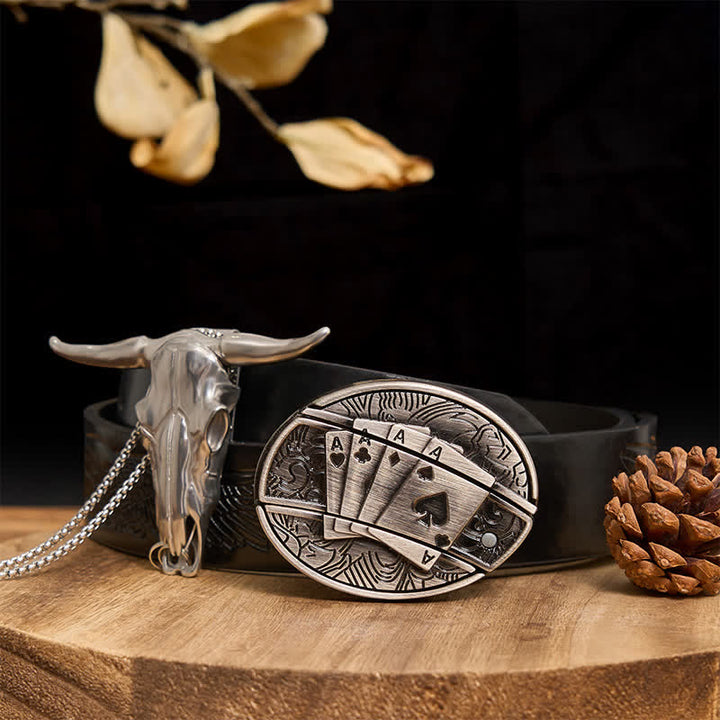 Western Gadget DIY Versteckte Messerschnalle Longhorn Bull Anhänger Bundle Set - Poker - Schwarzer Gürtel mit geprägtem Adler - 40 - image 51