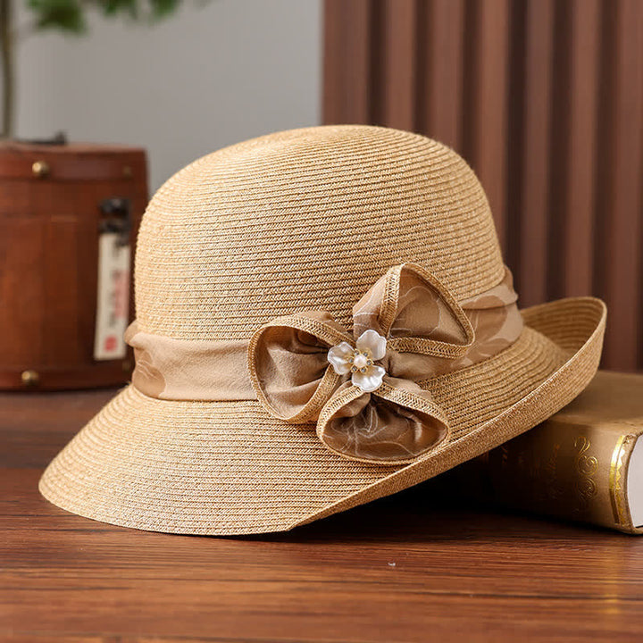 Damen Sonnenhut mit Blumenband und Gänseblümchen-Dekor