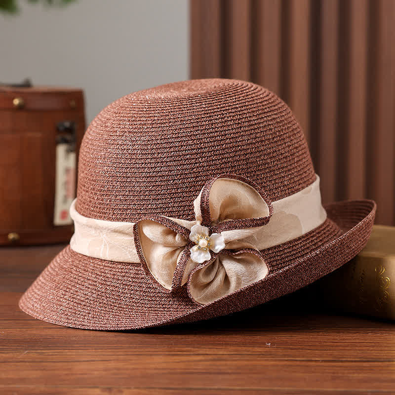 Damen Sonnenhut mit Blumenband und Gänseblümchen-Dekor