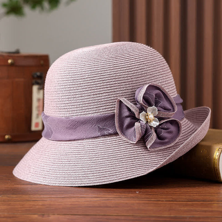 Damen Sonnenhut mit Blumenband und Gänseblümchen-Dekor