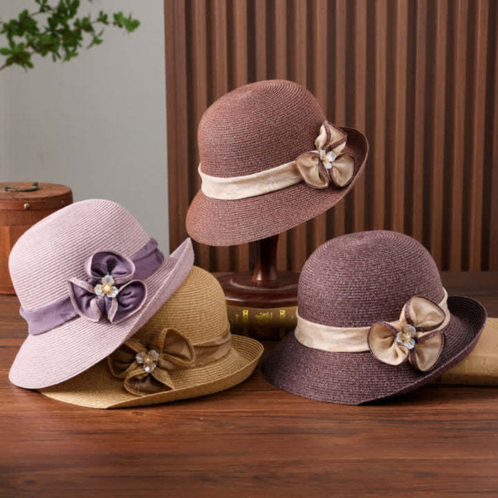 Damen Sonnenhut mit Blumenband und Gänseblümchen-Dekor