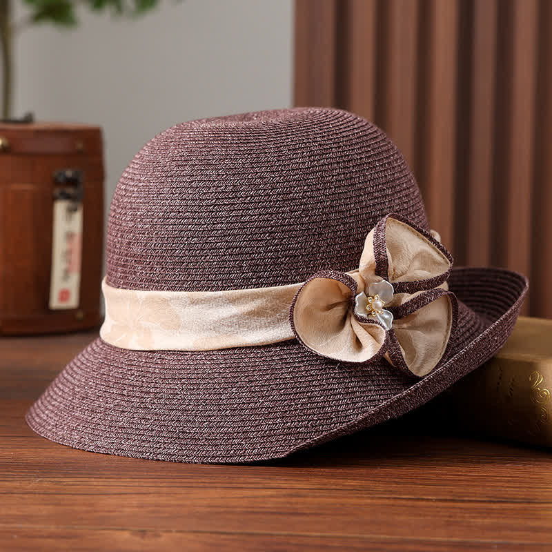 Damen Sonnenhut mit Blumenband und Gänseblümchen-Dekor