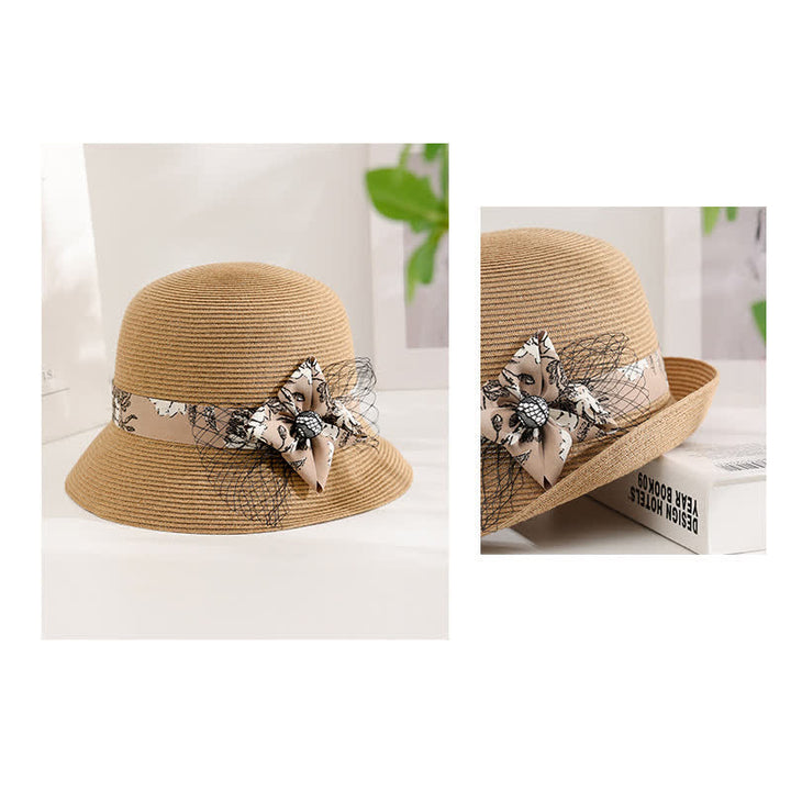 Eleganter Sommer-Strohhut im römischen Stil für Damen mit Blumendekor
