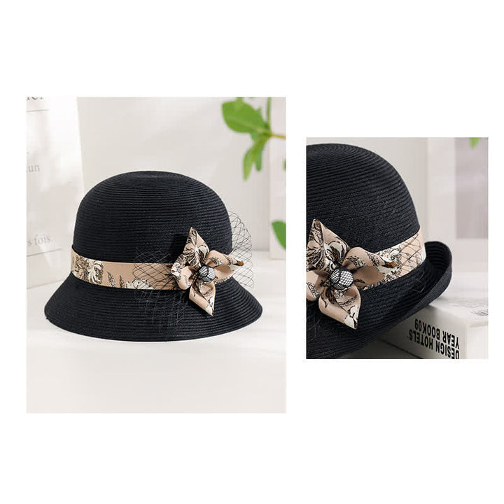 Eleganter Sommer-Strohhut im römischen Stil für Damen mit Blumendekor