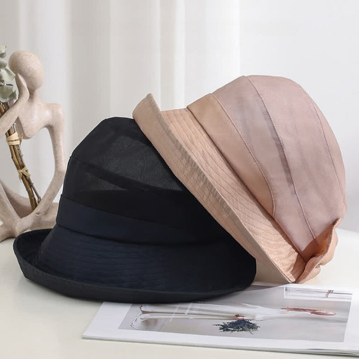 Faltbarer Sonnenhut aus Seide mit großer Schleife und breiter Krempe für Damen