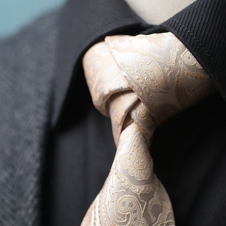 2-teiliges Herren-Krawatten-Corsagen-Set mit breiten Paisley-Motiven in Champagner