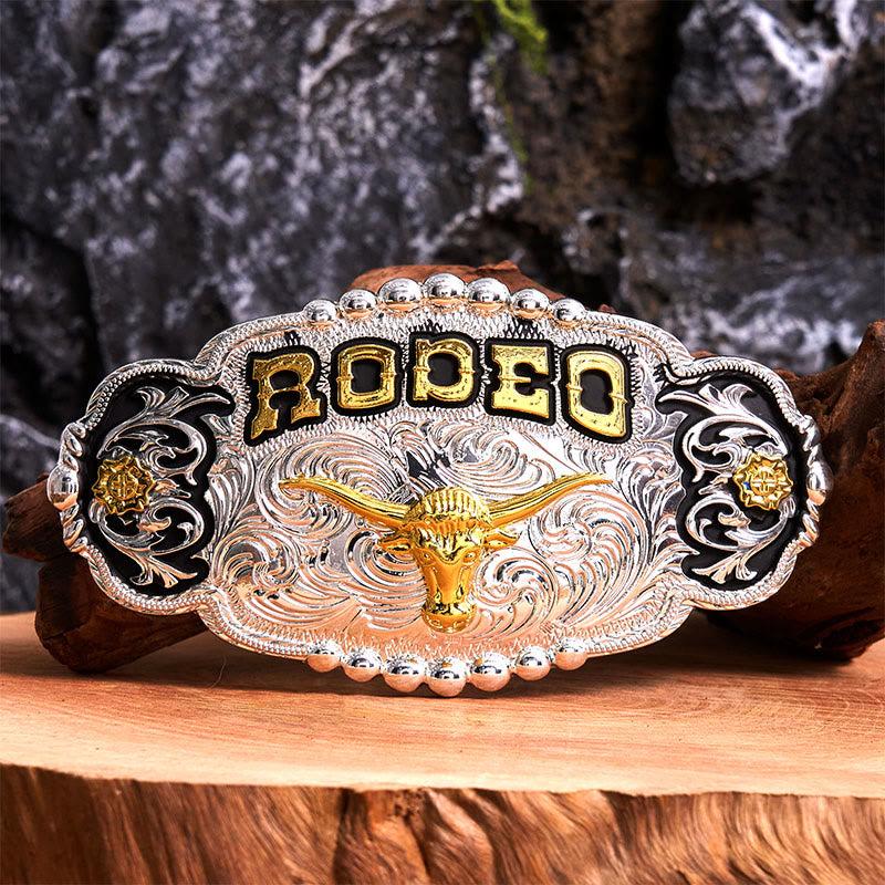 Rodeo DIY Ledergürtel mit großer Bullenkopf-Schnalle in Silber und Gold - Gebet - Ohne Gürtel - Nicht im Lieferumfang enthaltener Gürtel - image 1