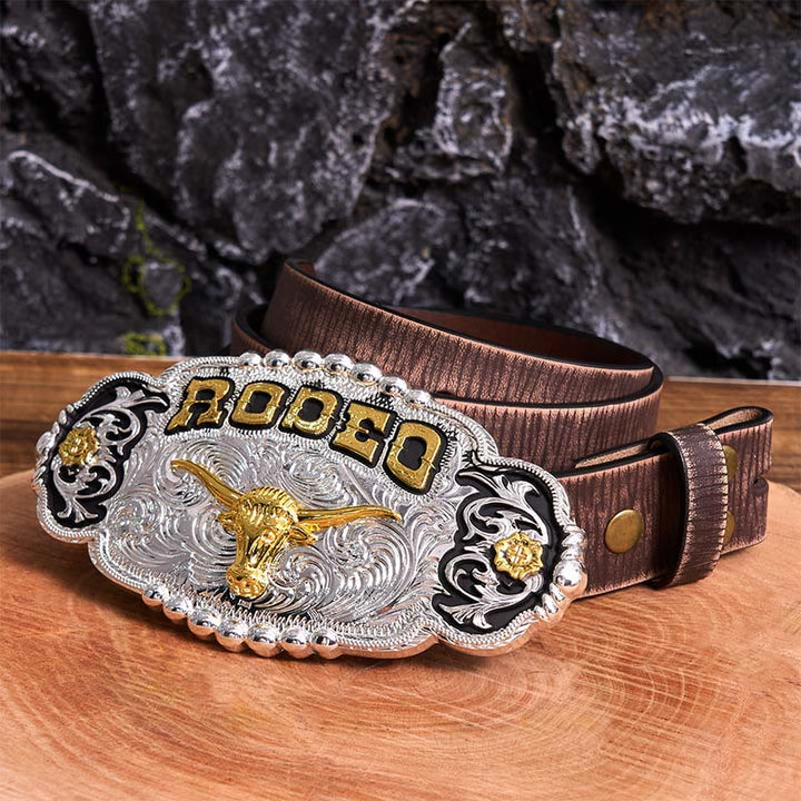 Rodeo DIY Ledergürtel mit großer Bullenkopf-Schnalle in Silber und Gold - Gebet - Brauner Distressed-Gürtel - 42 - image 7