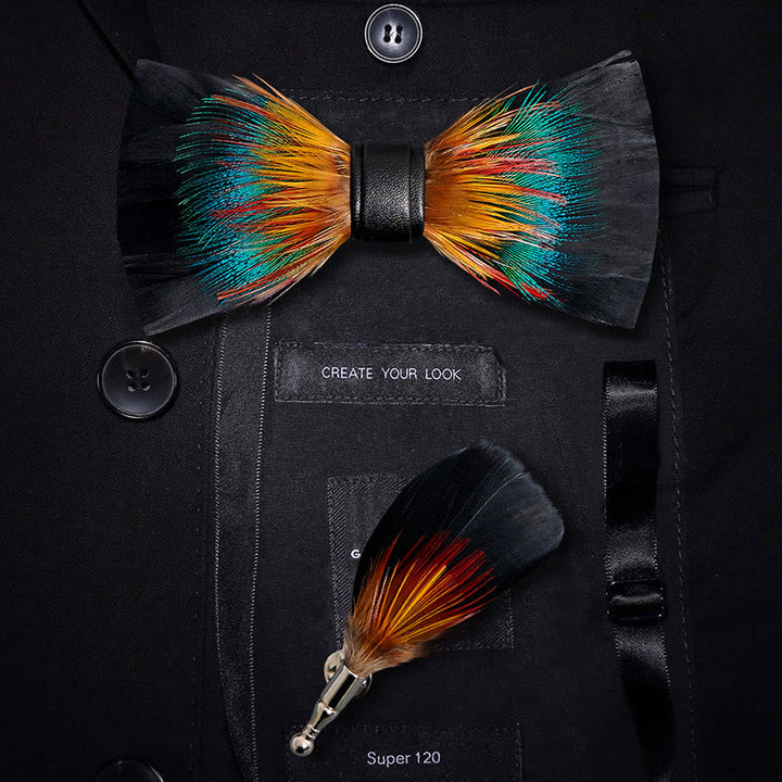 Schwarze und bunte Blüten-Feder-Fliege für Kinder mit Reversnadel