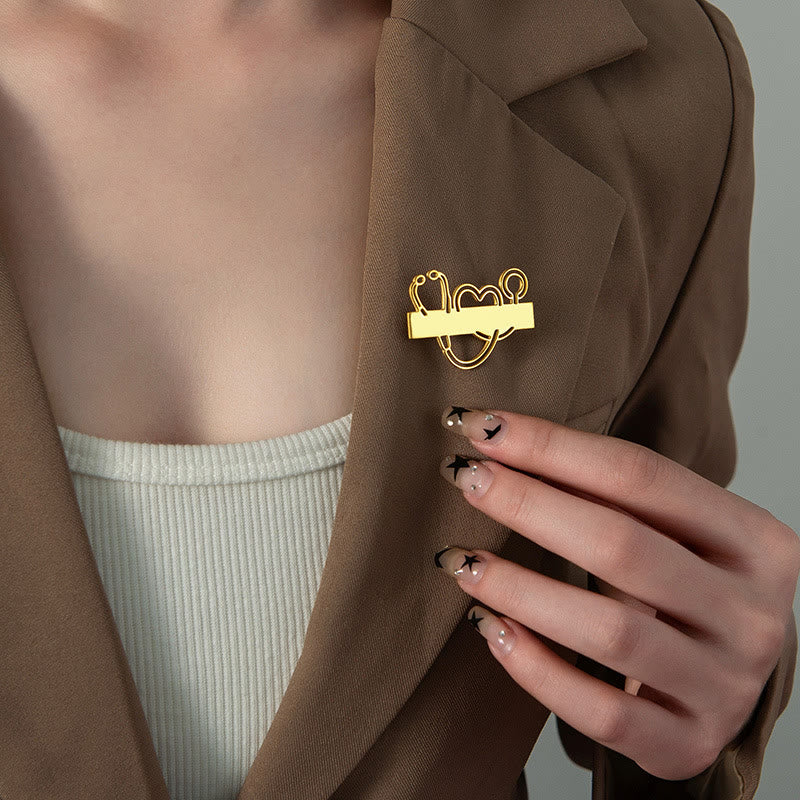 Benutzerdefinierte Name Gold Lange Streifen Stethoskop Brosche