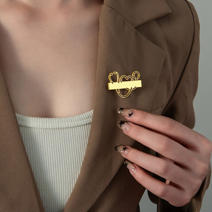 Benutzerdefinierte Name Gold Lange Streifen Stethoskop Brosche