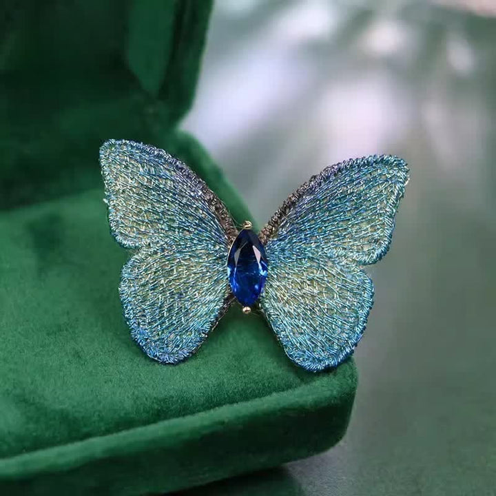 Handgestickte Schmetterlings-Kristallbrosche für Damen