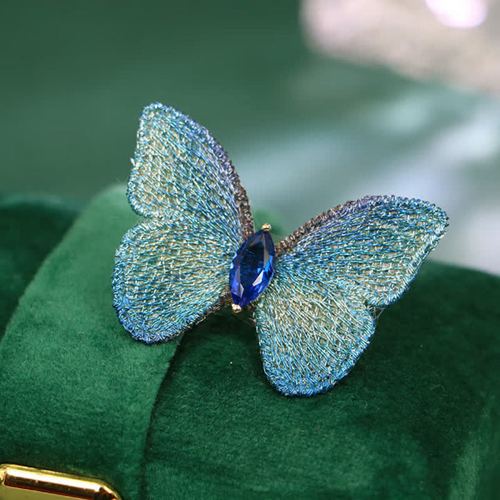 Handgestickte Schmetterlings-Kristallbrosche für Damen