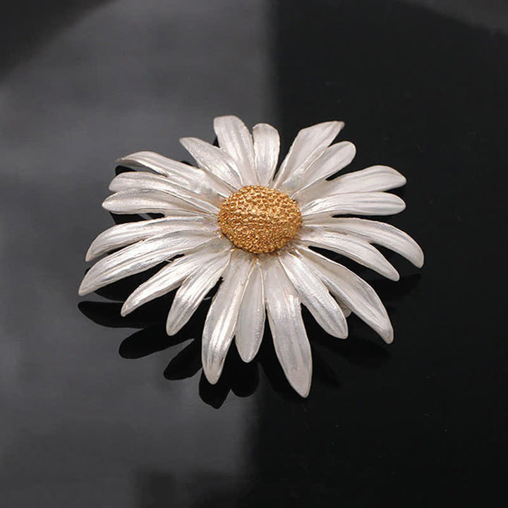 Künstlerische Ölgemälde-Brosche aus Silber mit Gänseblümchenmotiv für Damen