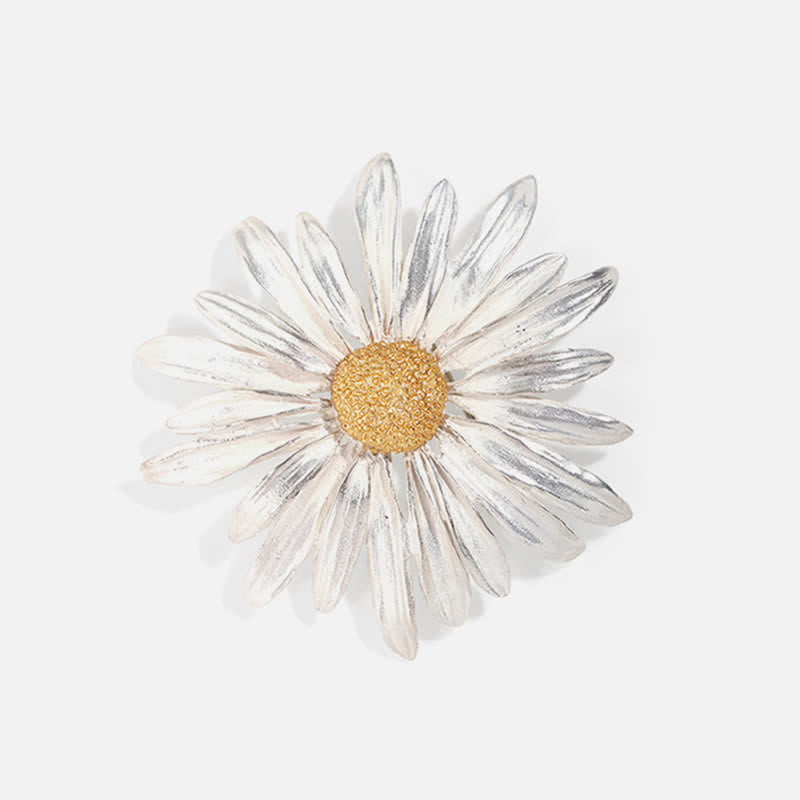 Künstlerische Ölgemälde-Brosche aus Silber mit Gänseblümchenmotiv für Damen