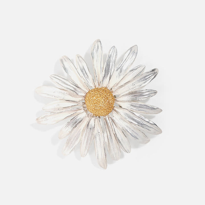 Künstlerische Ölgemälde-Brosche aus Silber mit Gänseblümchenmotiv für Damen
