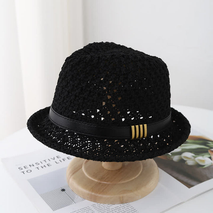 Faltbarer Fedora-Hut aus Stroh mit Lederriemen für Herren, für den Sommer