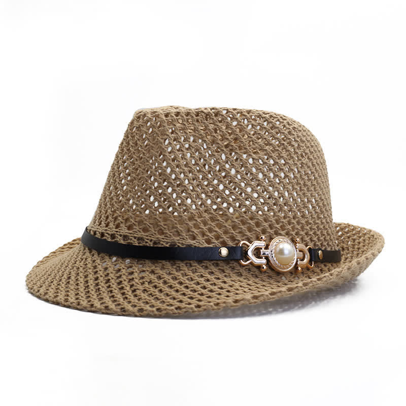 Atmungsaktiver Panama-Fedora-Hut aus gestricktem Netzgewebe für Herren - Khaki - Einstellbar (21 5/8"-23 1/4") - image 2
