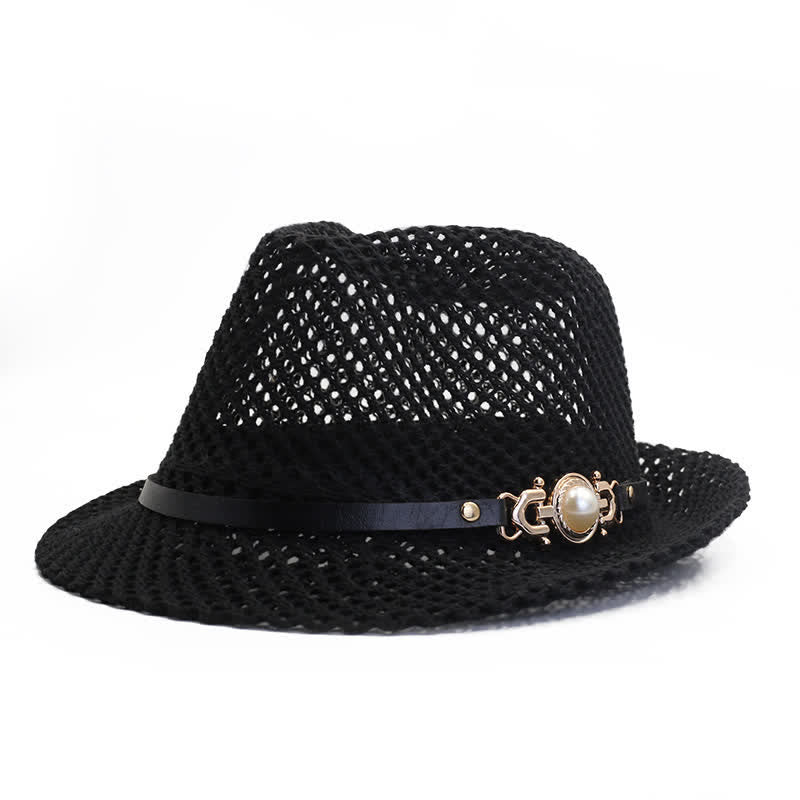 Atmungsaktives Panama-Fedora-Hut aus gestricktem Netzgewebe für Herren