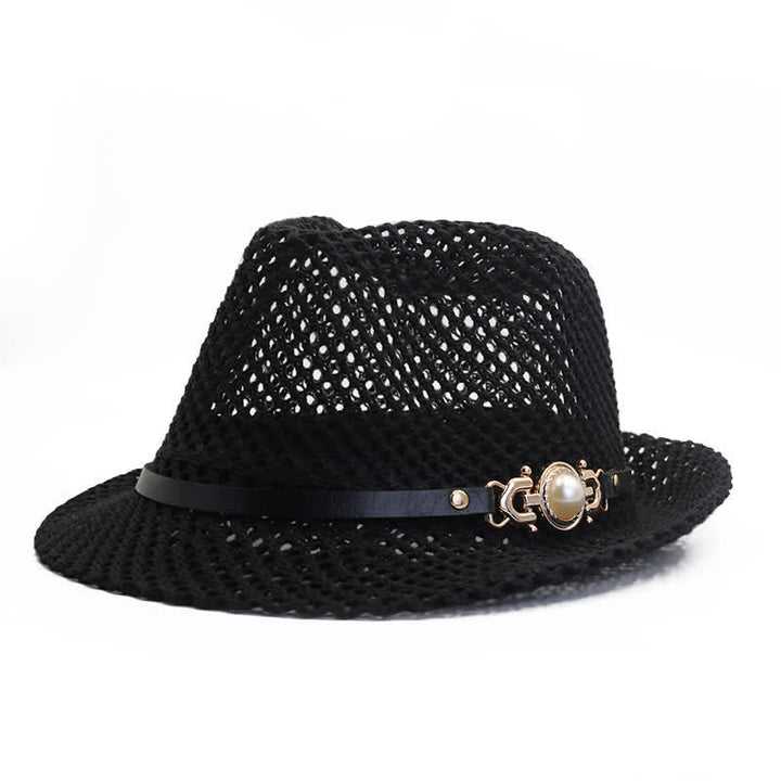 Atmungsaktives Panama-Fedora-Hut aus gestricktem Netzgewebe für Herren
