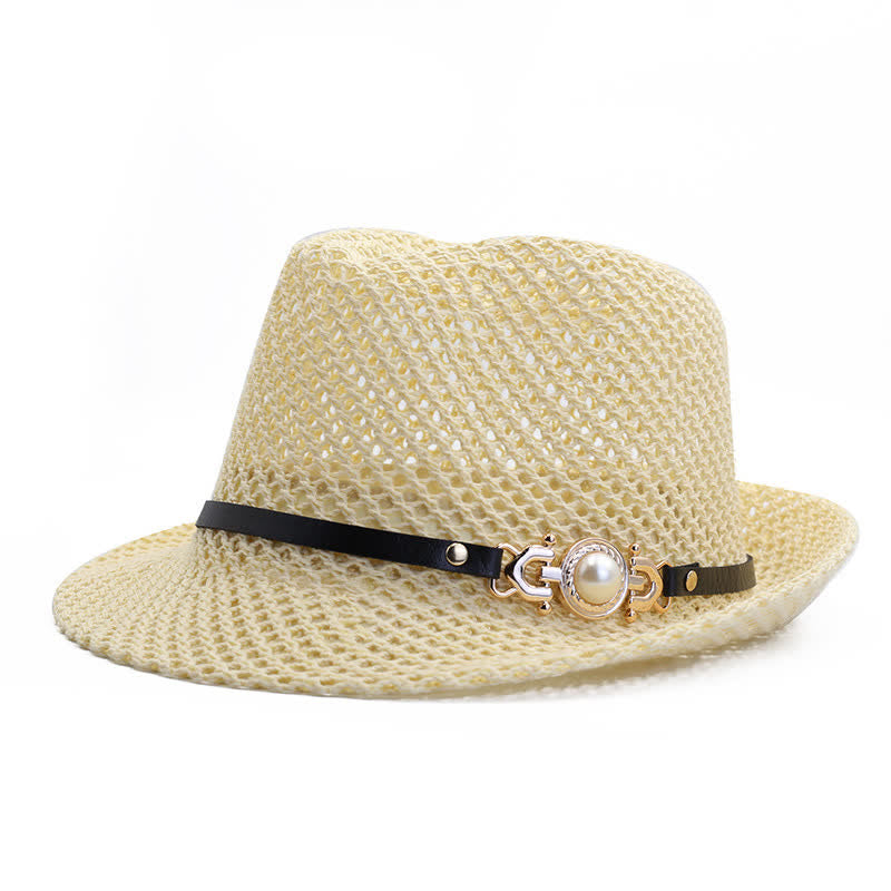 Atmungsaktives Panama-Fedora-Hut aus gestricktem Netzgewebe für Herren