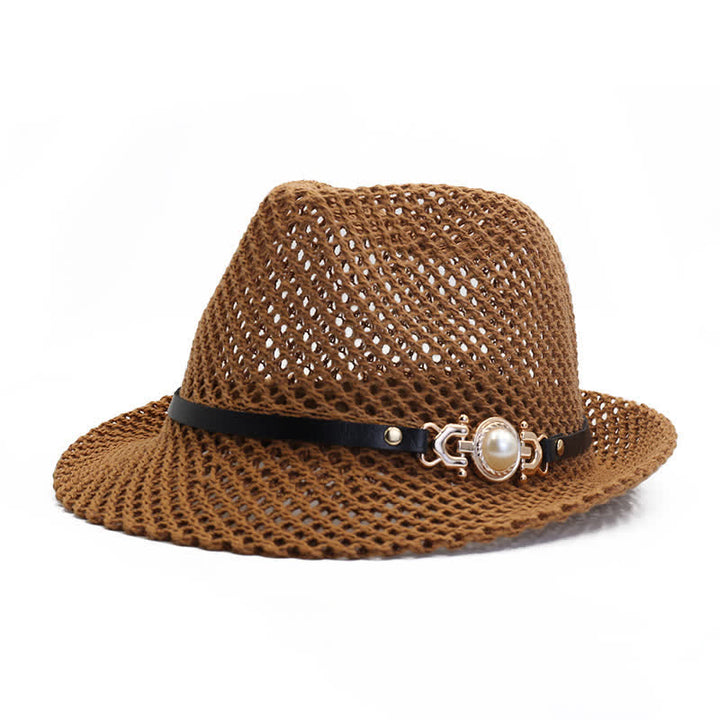 Atmungsaktives Panama-Fedora-Hut aus gestricktem Netzgewebe für Herren