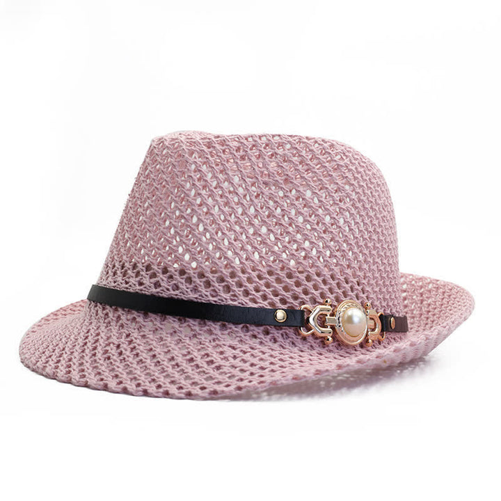 Atmungsaktiver Panama-Fedora-Hut aus gestricktem Netzgewebe für Herren - Rosa - Verstellbar (21 5/8"-23 1/4") - image 2