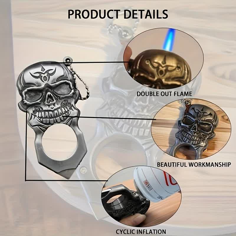 Noble Skull Face Multifunktionswerkzeug Butanfeuerzeug Schlüsselanhänger