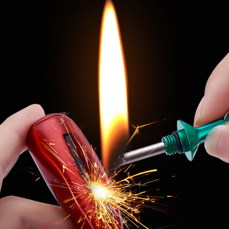Neuartiges Kerosinfeuerzeug in Chili-Form mit permanentem Streichholz als Schlüsselanhänger