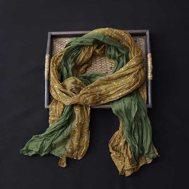Dünner Damenschal aus Baumwollleinen mit Blumenmuster und Patchwork - Gelb & Grün - image 0