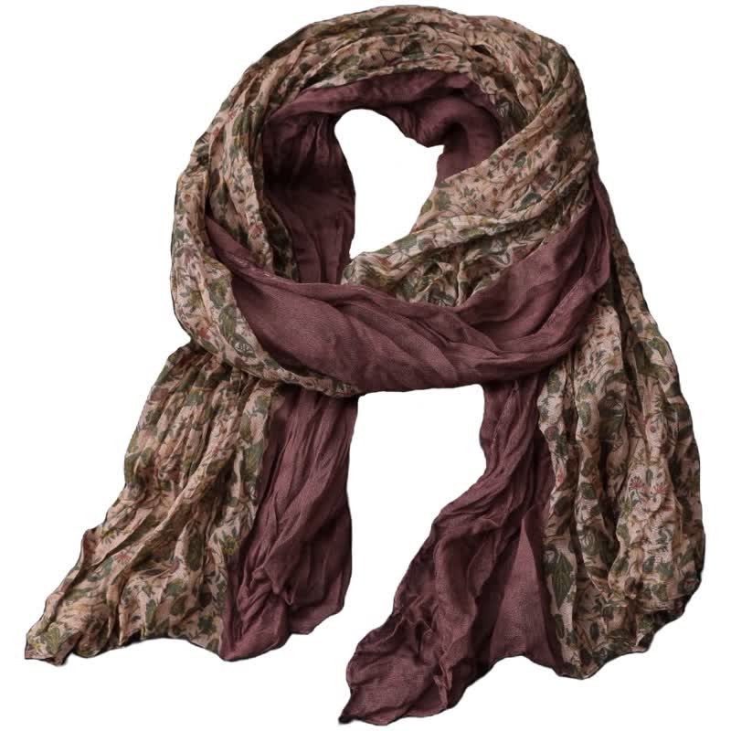 Dünner Damenschal aus Baumwollleinen mit Blumenmuster und Patchwork - Rot - image 3