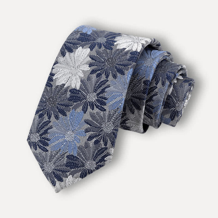 Herren Krawatte in Grau & Blau mit Gänseblümchenmuster