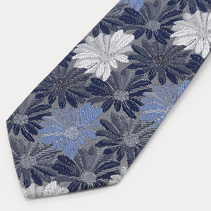 Herren Krawatte in Grau & Blau mit Gänseblümchenmuster