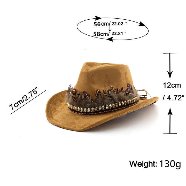 Cowboyhut aus Wildleder mit dekorativem Federband und ethnischem Muster - image 9