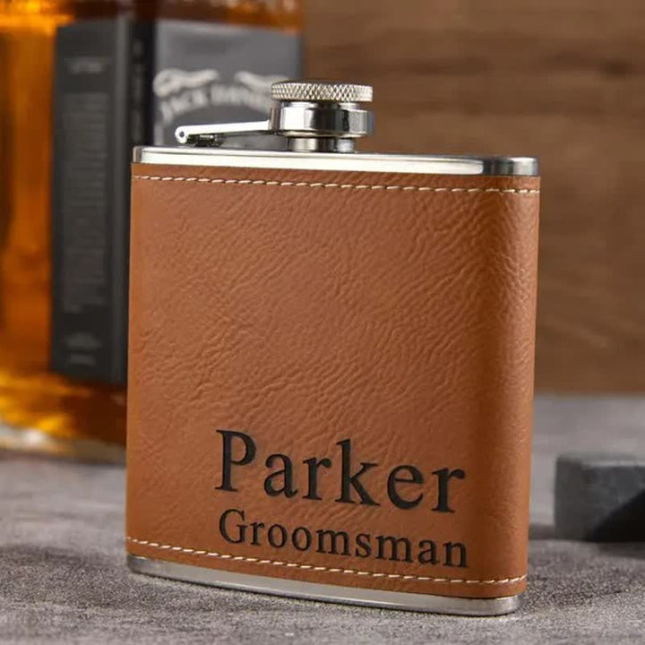 6 oz personalisierter, gravierter tragbarer Flachmann aus Leder