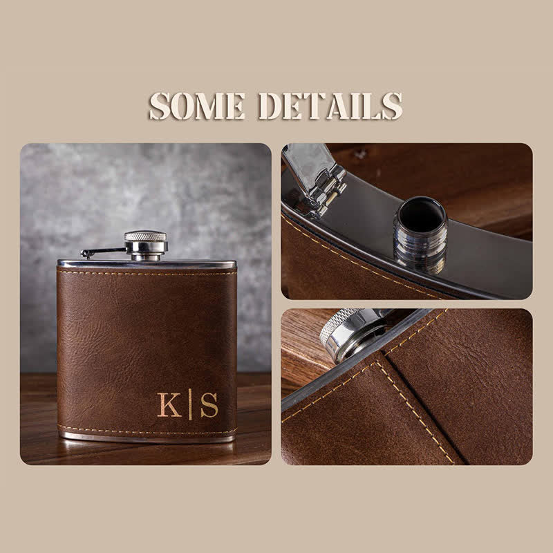 6 oz personalisierter, gravierter tragbarer Flachmann aus Leder