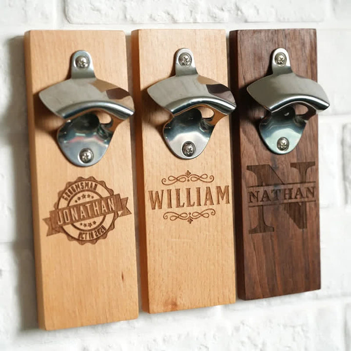 Kreativer, individuell geschnitzter Flaschenöffner aus Holz zur Wandmontage