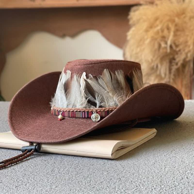 Western-Cowboyhut im Ethno-Stil mit großer Krempe und Federband - Dunkler Kaffee - M (22"-22 7/8") - image 4