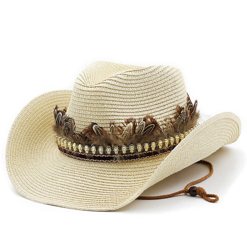 Sommerlicher Cowboyhut aus Stroh mit Federband - Beige - M (22"-22 7/8") - image 7