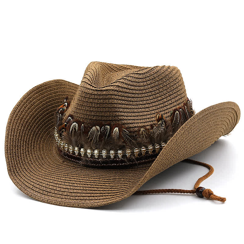Sommerlicher Cowboyhut aus Stroh mit Federband - Kaffee - M (22"-22 7/8") - image 4