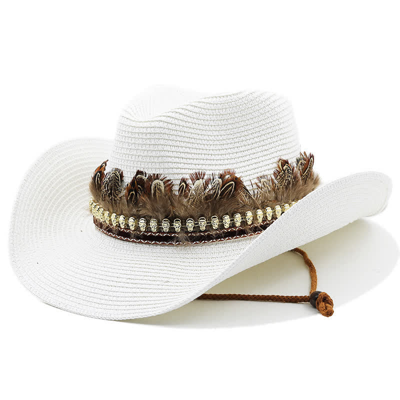 Sommerlicher Cowboyhut aus Stroh mit Federband - Weiß - M (22"-22 7/8") - image 9