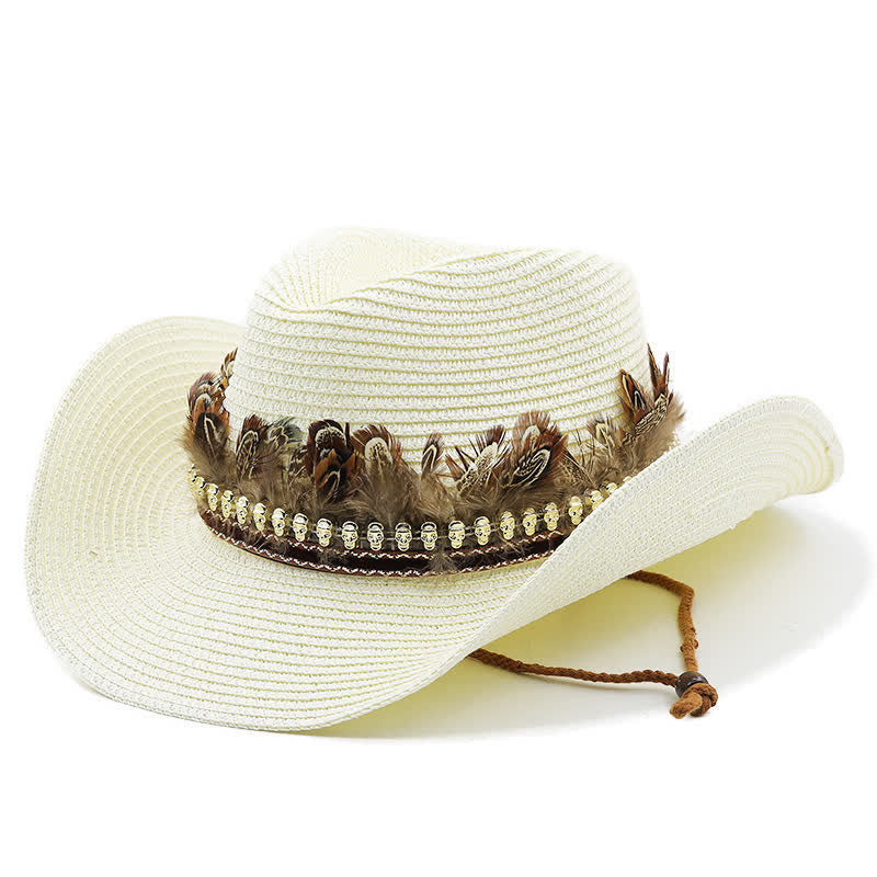 Sommerlicher Cowboyhut aus Stroh mit Federband - Elfenbein - M (22"-22 7/8") - image 8
