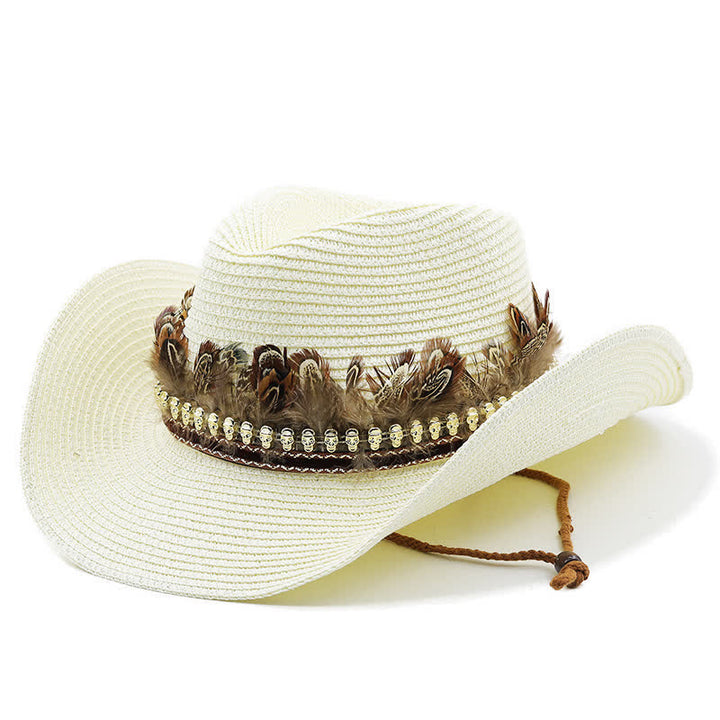 Sommerlicher Cowboyhut aus Stroh mit Federband