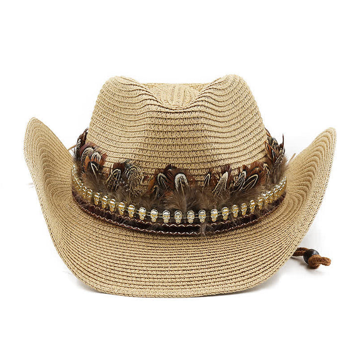 Sommerlicher Cowboyhut aus Stroh mit Federband