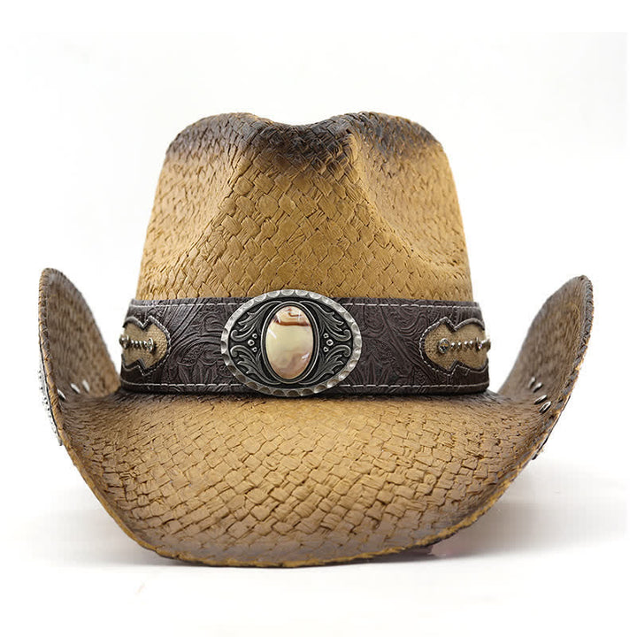 Vintage Cowboyhut aus Stroh mit Blumenschnalle und Sprühfarbe - image 4