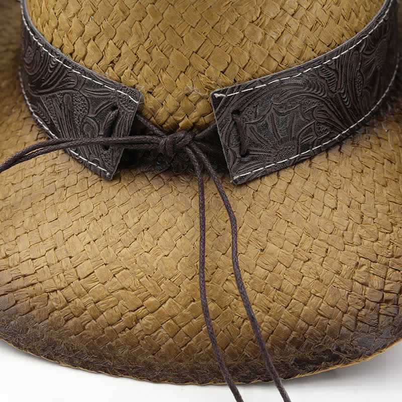 Vintage Cowboyhut aus Stroh mit Blumenschnalle und Sprühfarbe - image 9