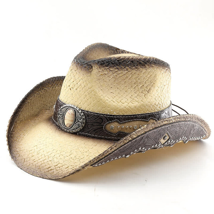 Vintage Cowboyhut aus Stroh mit Blumenschnalle und Sprühfarbe - Beige - M (22"-22 7/8") - image 13