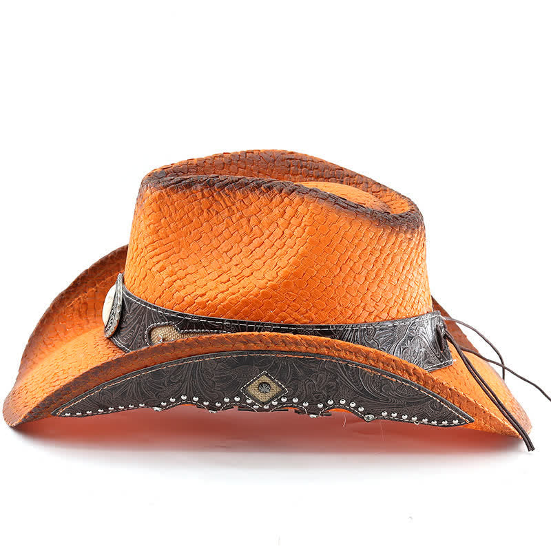 Vintage Cowboyhut aus Stroh mit Blumenschnalle und Sprühfarbe - image 11